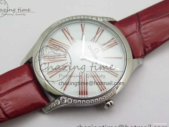 0402 Ladies’ De Ville Trésor Diamond SS 3AF 1:1 Best Edition White Dial On Red Leather Strap Swiss Quartz Snug 7885